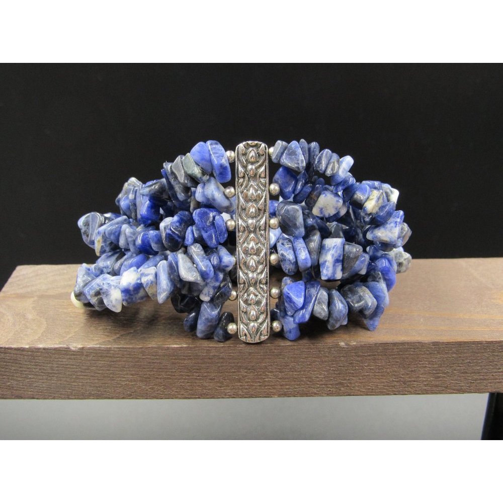 7" Sterling Silver Sodalite Multiple String Stone… - image 1